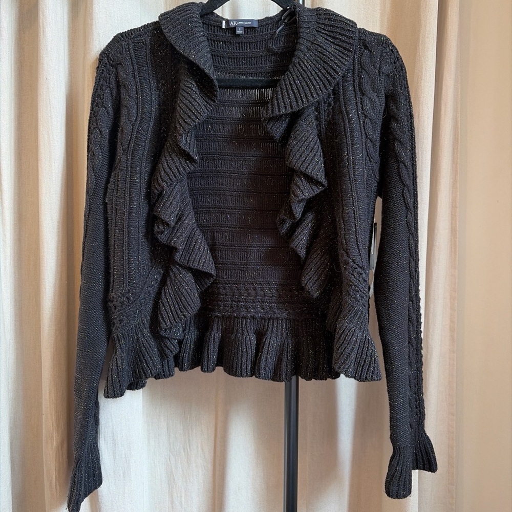 Anne Klein Black Ruffled Cardigan